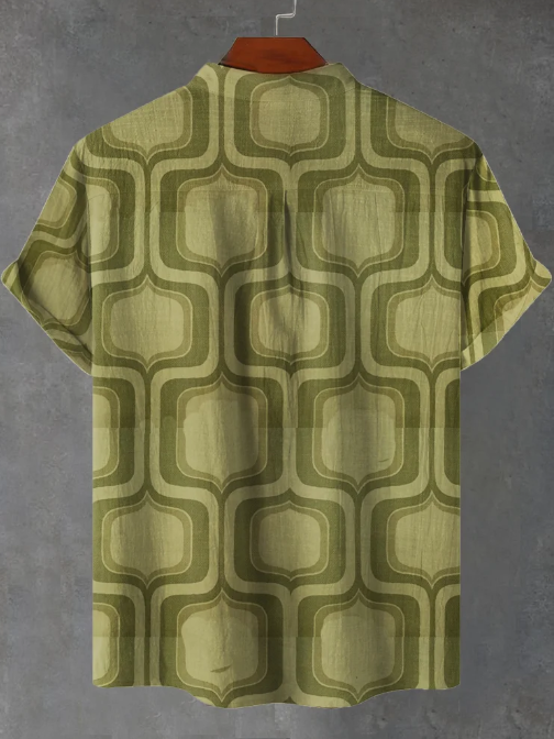 Dominic 1970s Minimalistische Geometrische Groene Retro Behangprint Casual Shirt
